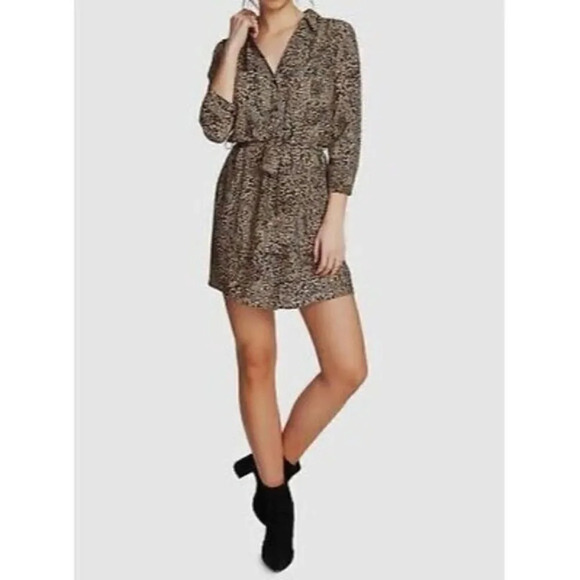 1. State Brown Leopard Print Long Sleeve Button Down Shirtdress S - Picture 1 of 4